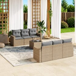 7 Piece Garden Sofa Set Beige Outdoor Furniture Patio Sectional with Cushions
