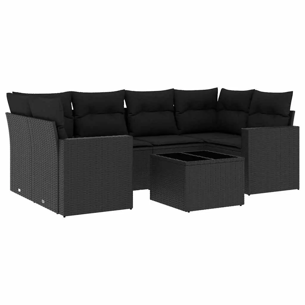7 Piece Garden Sofa Set Black Poly Rattan Outdoor Furniture