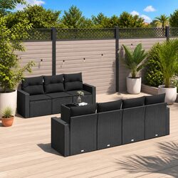 Garden Sofa Set 8 Piece Outdoor Furniture Black Poly Rattan Patio Cushions