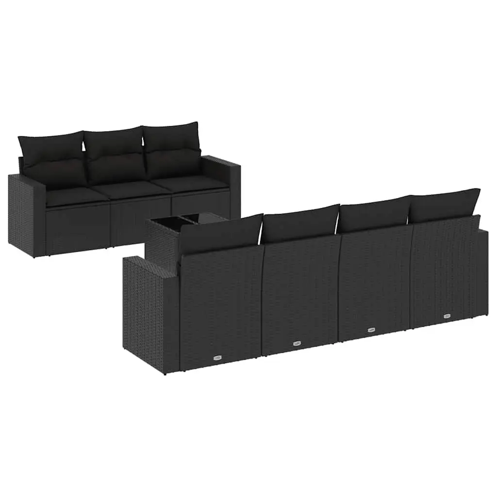 Garden Sofa Set 8 Piece Outdoor Furniture Black Poly Rattan Patio Cushions
