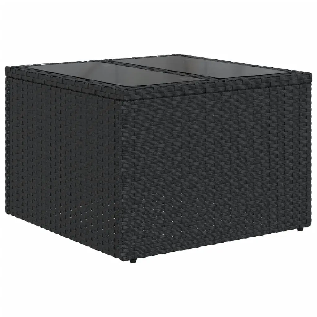 Outdoor Garden Sofa Set 8 Piece Black PE Rattan with Thick Cushions and Tempered Glass Top