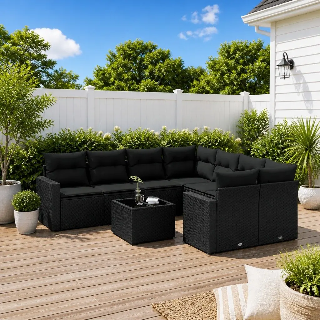Garden Sofa Set 9 Piece Outdoor Furniture Patio Seating with Cushions Black