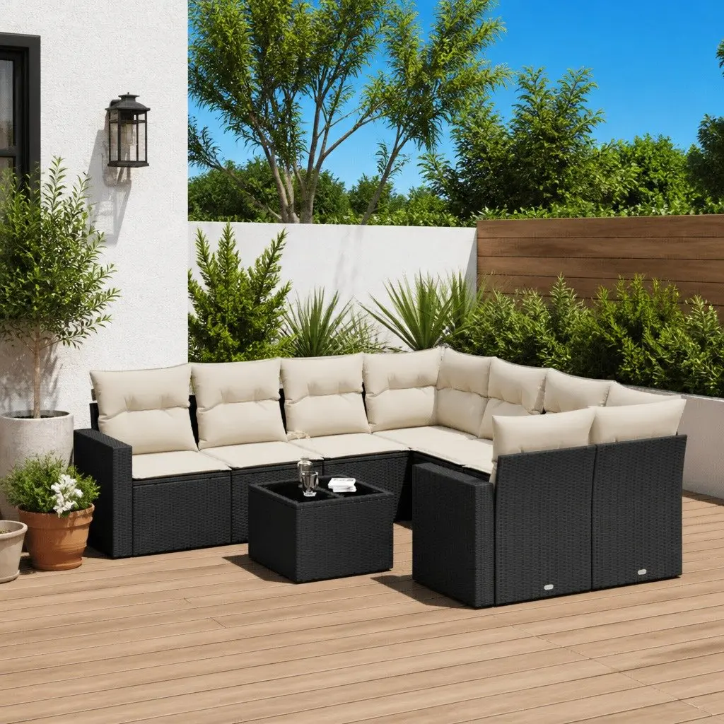 Garden Sofa Set 9 Piece Outdoor Furniture Patio Sectional Black with Cushions