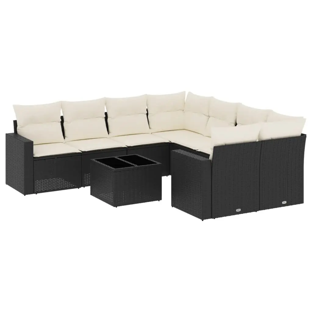 Garden Sofa Set 9 Piece Outdoor Furniture Patio Sectional Black with Cushions