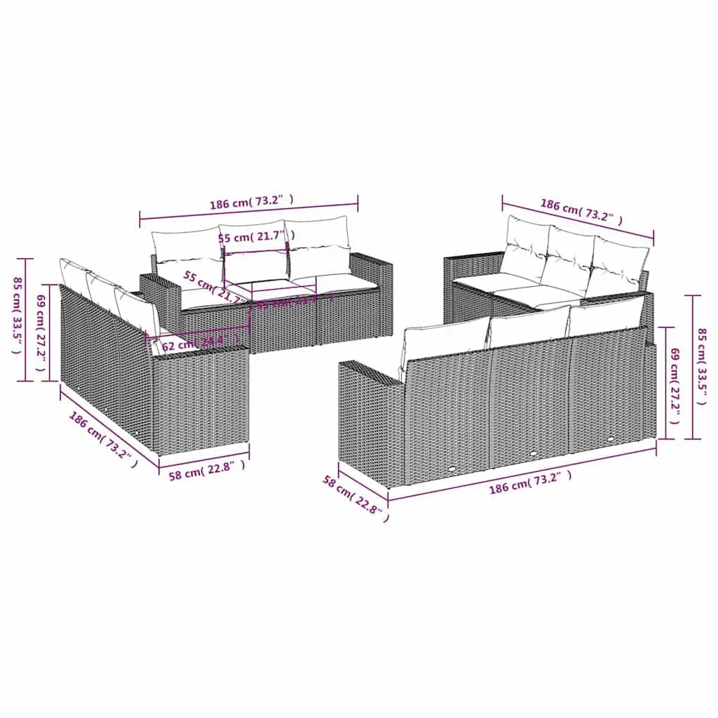 12 Piece Modular Garden Sofa Set