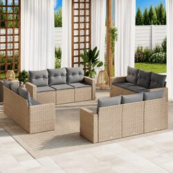 Garden Sofa Set 12 Piece Outdoor Furniture Patio Lounge Beige Poly Rattan