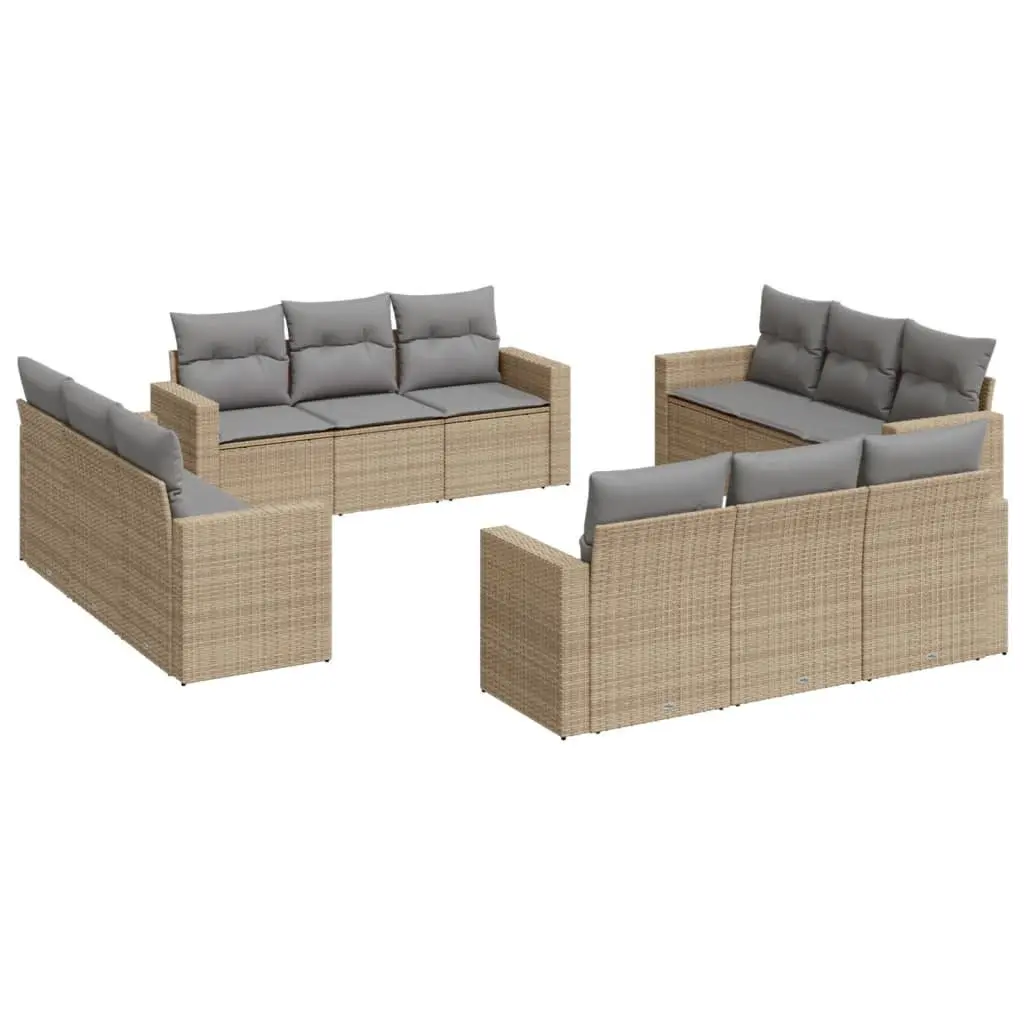 Garden Sofa Set Modular Outdoor Furniture 12 Piece Beige Poly Rattan