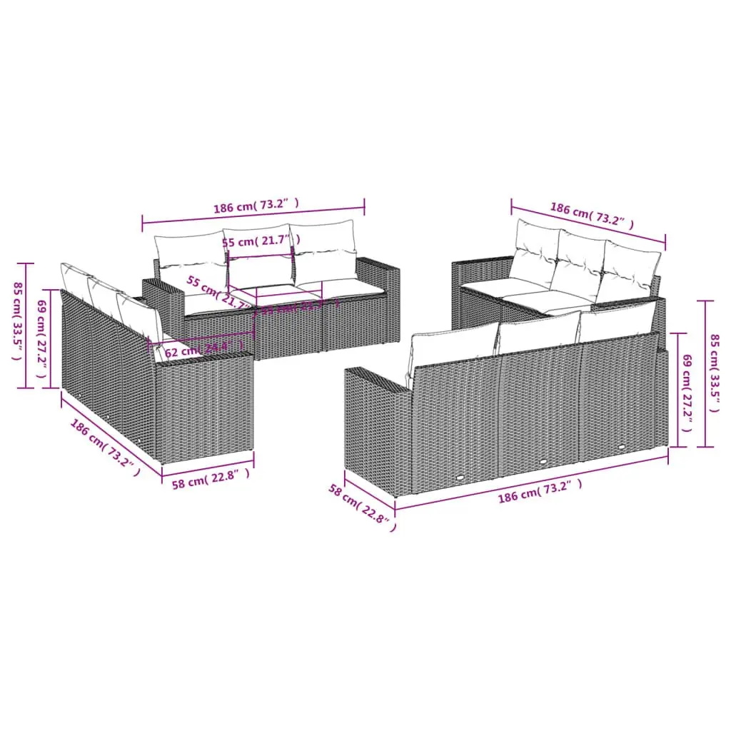 Garden Sofa Set Modular Outdoor Furniture Grey 12 Piece