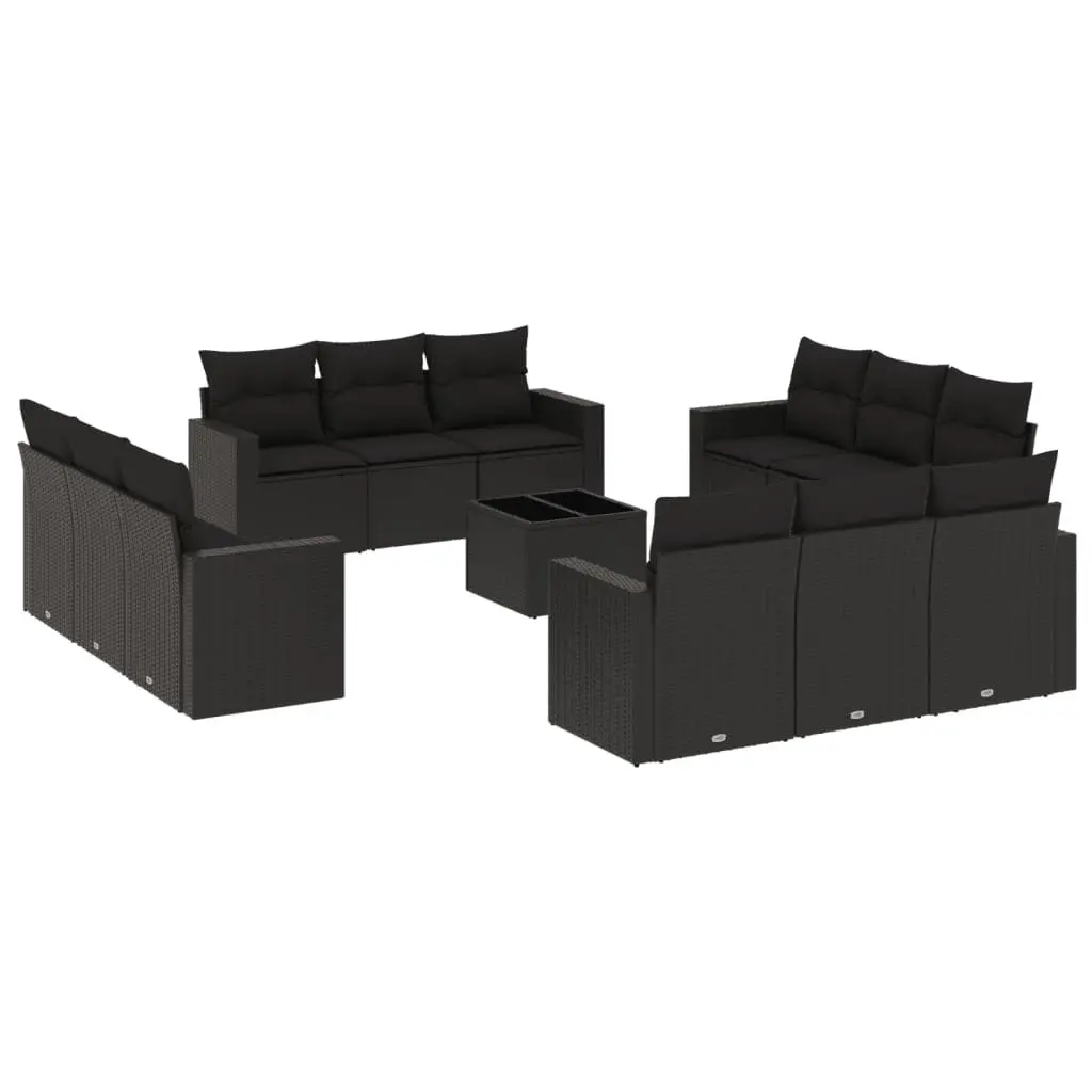 Garden Sofa Set 13 Piece Outdoor Furniture Patio Black Poly Rattan with Cushions
