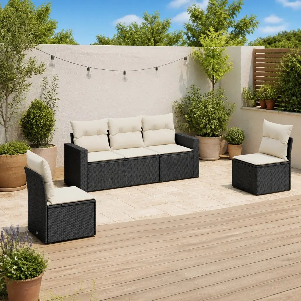 Garden Sofa Set 5 Piece Outdoor Furniture Patio Lounge with Cushions Black