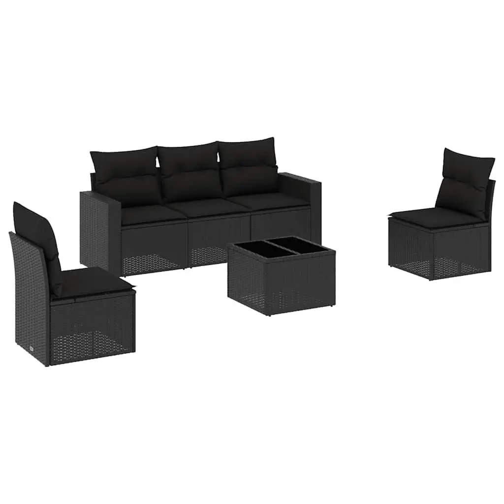 6 Piece Garden Sofa Set Black Poly Rattan Outdoor Furniture