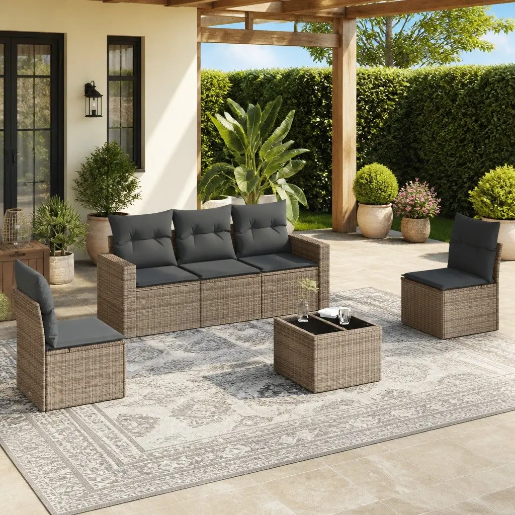 Garden Sofa Set 6 Piece Outdoor Furniture Grey with Cushions Modular Patio