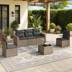 Garden Sofa Set 6 Piece Outdoor Furniture Grey with Cushions Modular Patio
