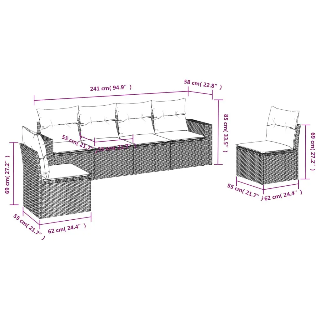 Garden Sofa Set 6 Piece Outdoor Furniture Beige Poly Rattan Cushioned Seating