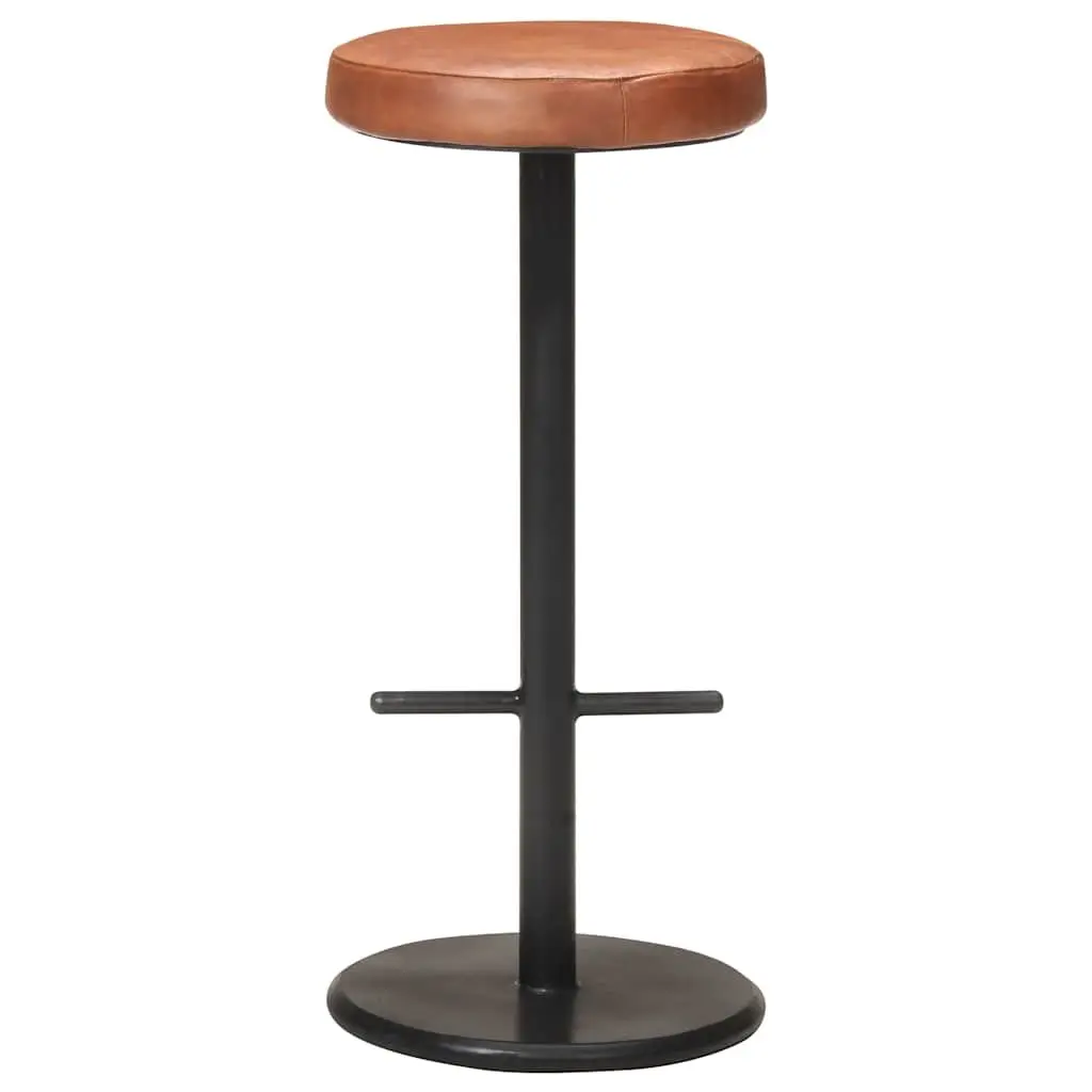Bar Stools Real Leather Seats Footrest Brown 2 Piece