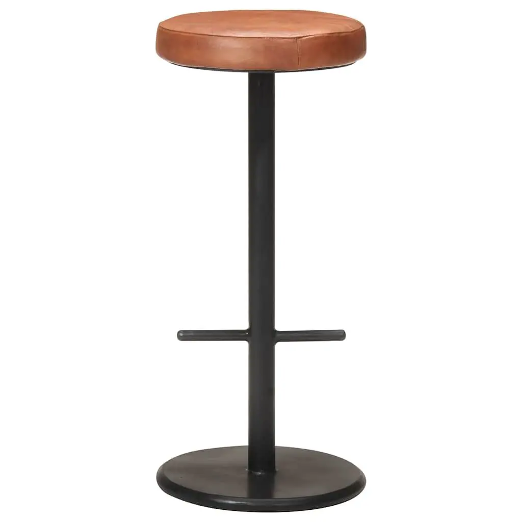Bar Stools Real Leather Seats Footrest Brown 2 Piece