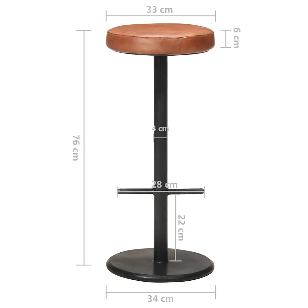 Bar Stools Real Leather Seats Footrest Brown 2 Piece
