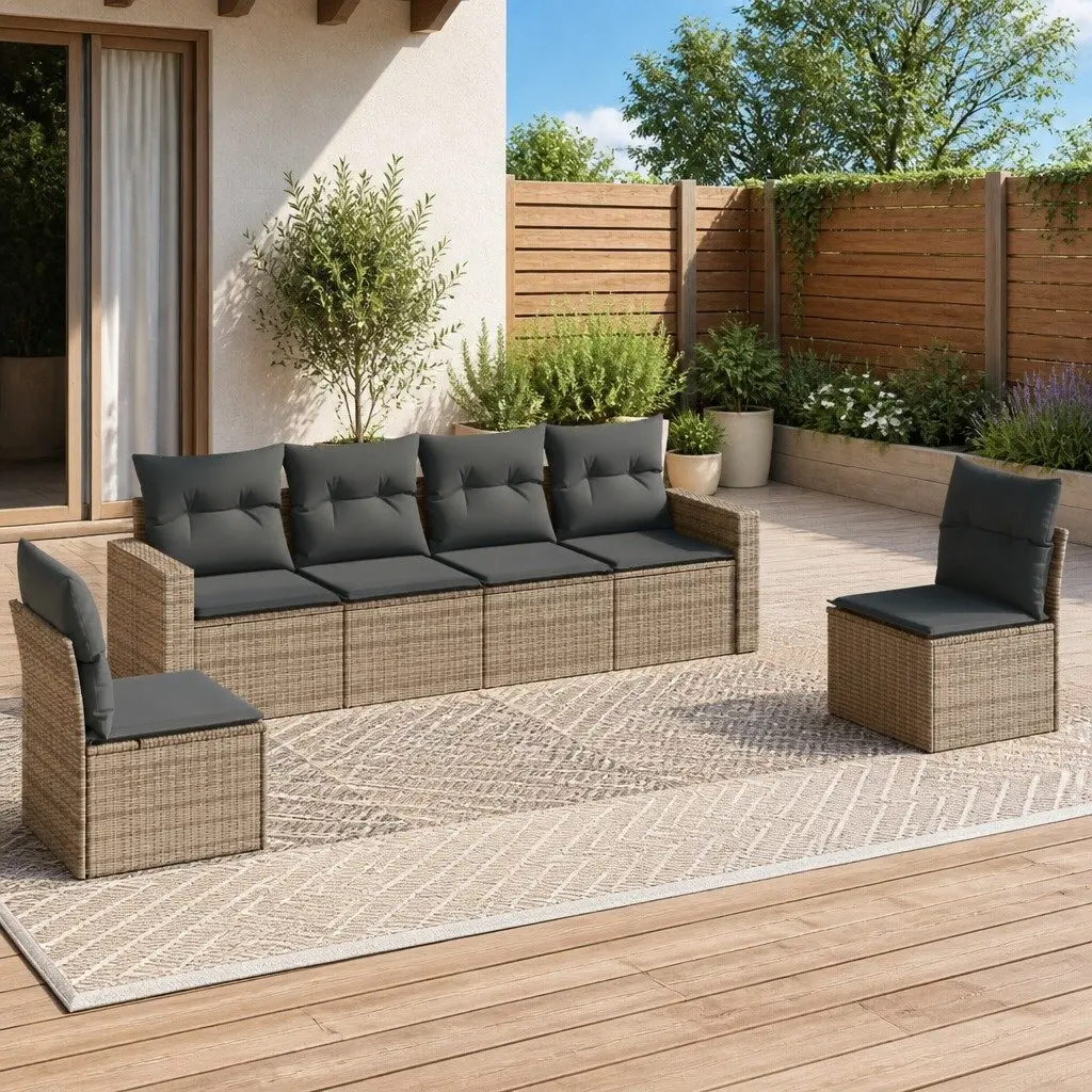 Modular Outdoor Sofa Set 6 Piece Grey PE Rattan with Cushions