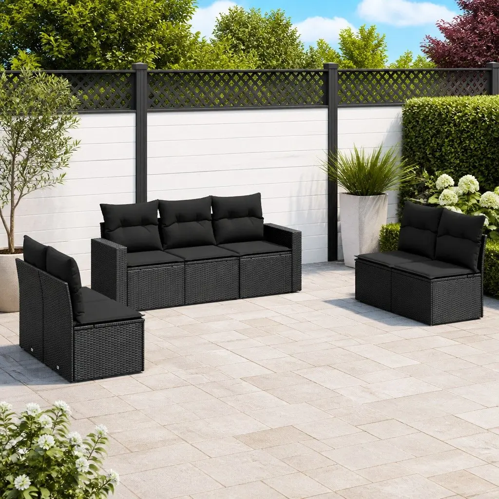 Garden Sofa Set 7 Piece Outdoor Furniture Patio Sectional Black Poly Rattan