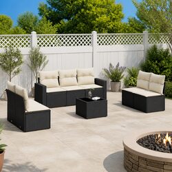 8 Piece Garden Sofa Set with Cushions Black Outdoor Patio Furniture Modular