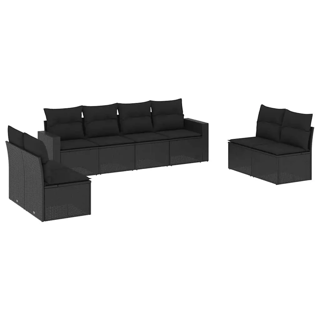 Garden Sofa Set 8 Piece Outdoor Patio Furniture Black Poly Rattan with Cushions