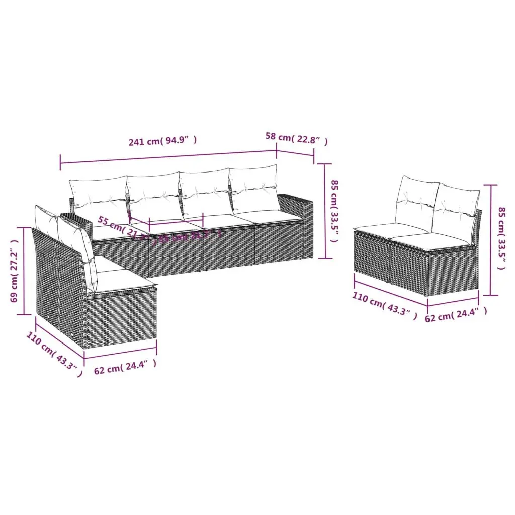 Garden Sofa Set 8 Piece Outdoor Furniture Patio Seating Grey with Cushions