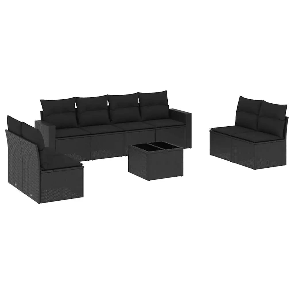 Garden Sofa Set 9 Piece Outdoor Furniture Cushions Black Poly Rattan