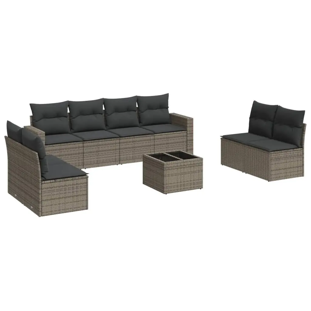 Garden Sofa Set Grey Rattan 9 Piece Outdoor Furniture with Cushions
