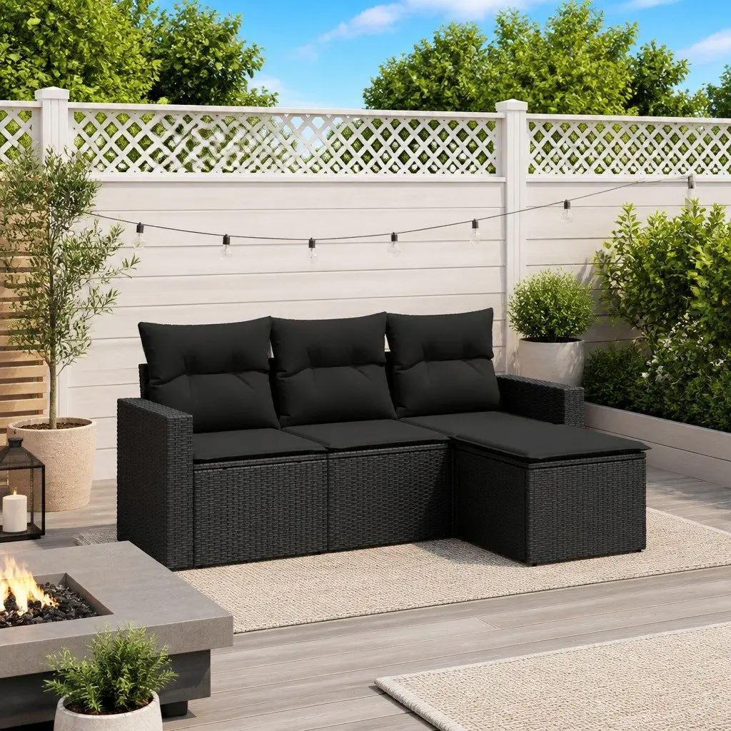Outdoor Garden Sofa Set Modular Black PE Poly Rattan 4 Piece