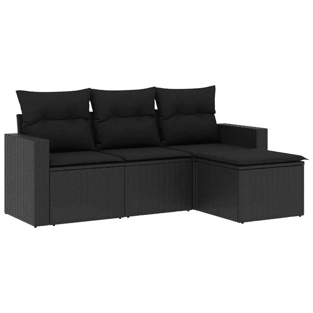 Outdoor Garden Sofa Set Modular Black PE Poly Rattan 4 Piece
