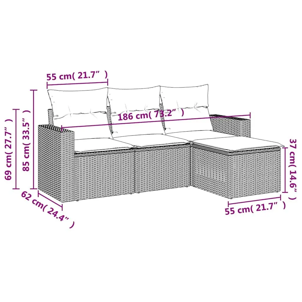Outdoor Garden Sofa Set Modular Black PE Poly Rattan 4 Piece