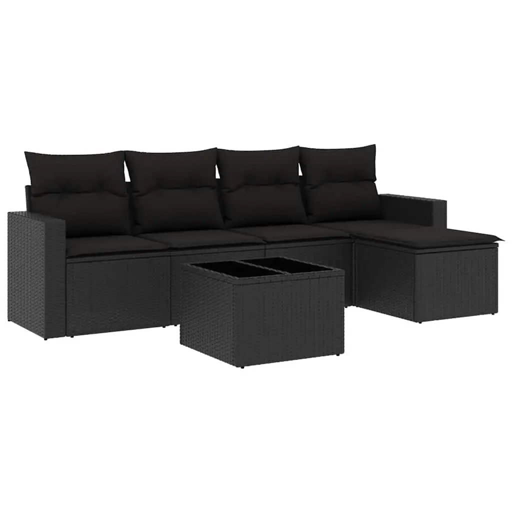 Garden Sofa Set 6 Piece Outdoor Furniture Black Poly Rattan with Cushions Patio