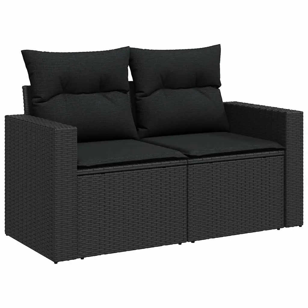 Garden Sofa Set 6 Piece Outdoor Furniture Black Poly Rattan with Cushions Patio