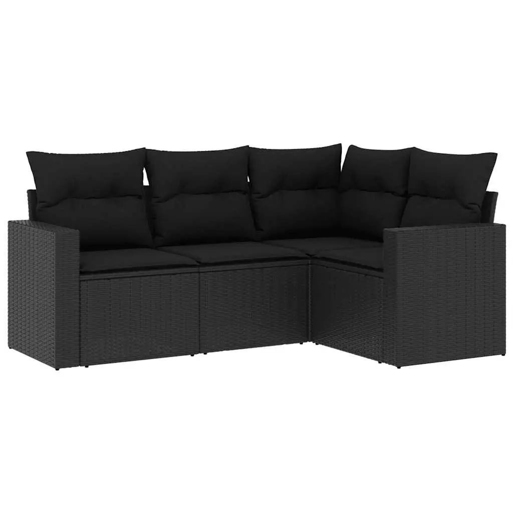 Garden Sofa Set 4 Piece Outdoor Furniture Black Poly Rattan Modular Patio