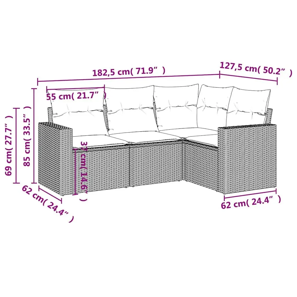Garden Sofa Set 4 Piece Outdoor Furniture Black Poly Rattan Modular Patio