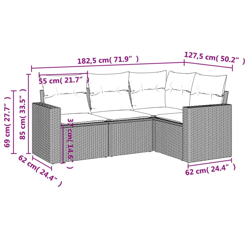 4 Piece Garden Sofa Set Outdoor Furniture Patio Conversation Cushioned Black
