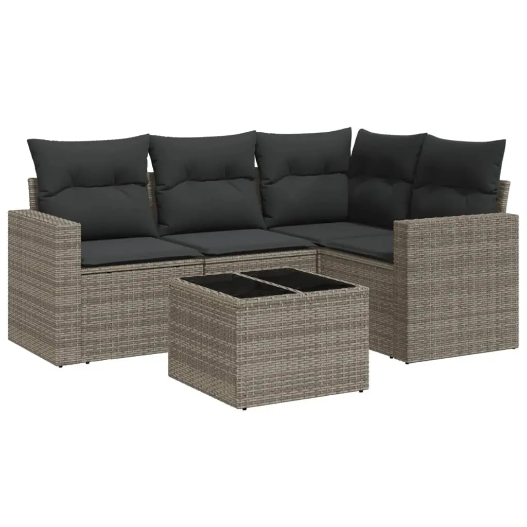 Garden Sofa Set 5 Piece Outdoor Furniture Grey Poly Rattan Patio Seating