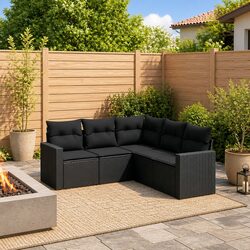 5 Piece Garden Sofa Set with Cushions Outdoor Patio Furniture Black Poly Rattan