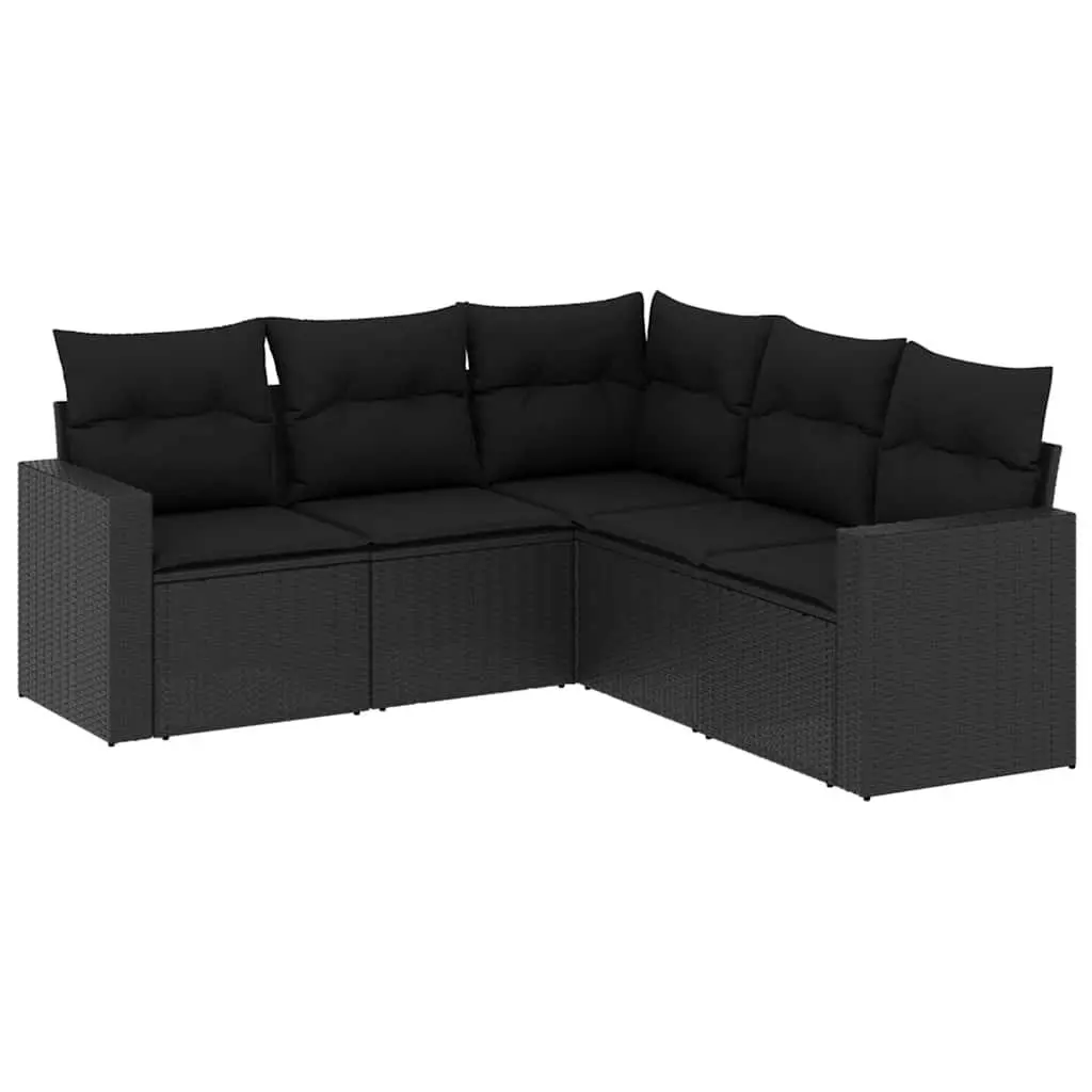 5 Piece Garden Sofa Set with Cushions Outdoor Patio Furniture Black Poly Rattan