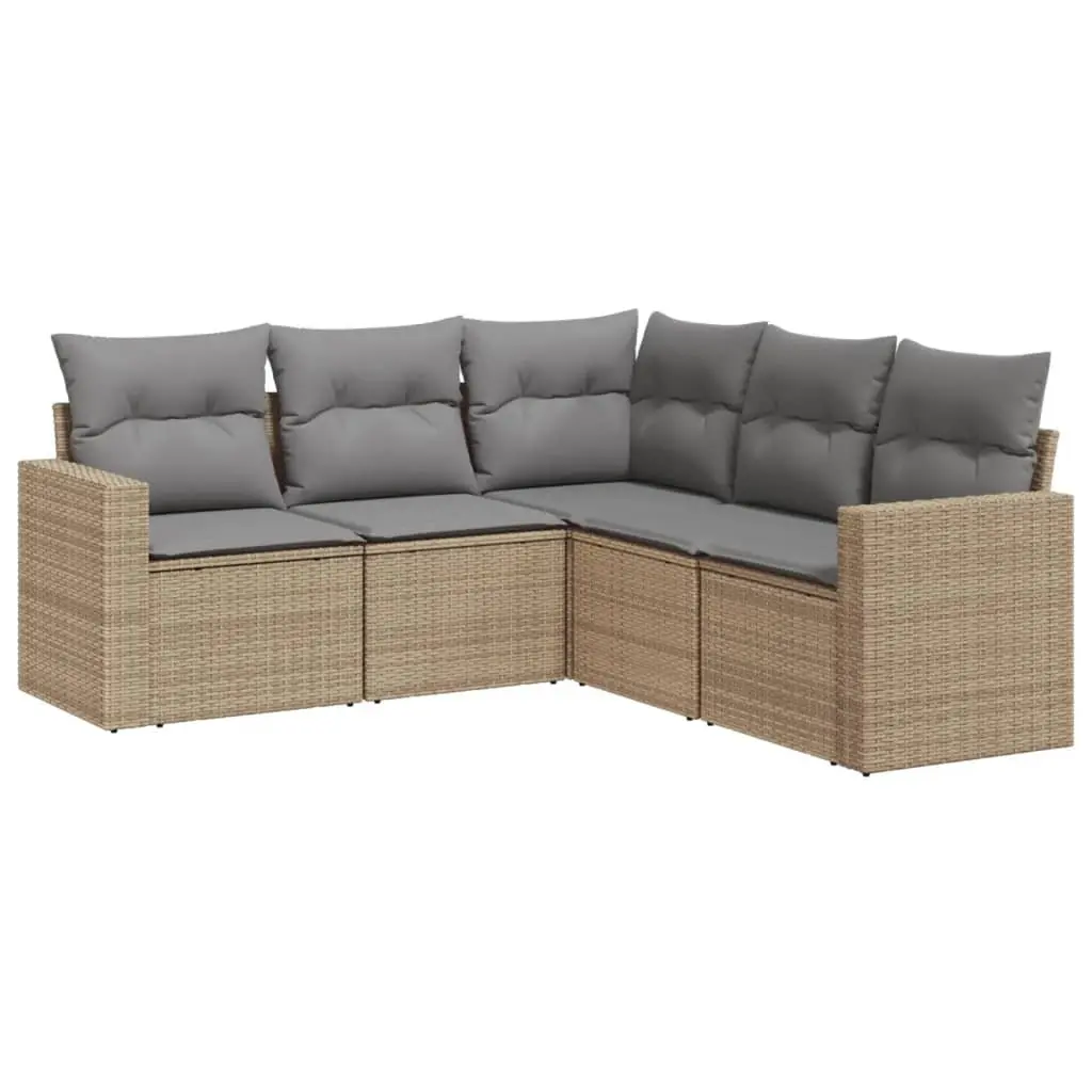 Outdoor Furniture Set Modular 5 Piece Garden Sofa Beige PE Rattan with Cushions