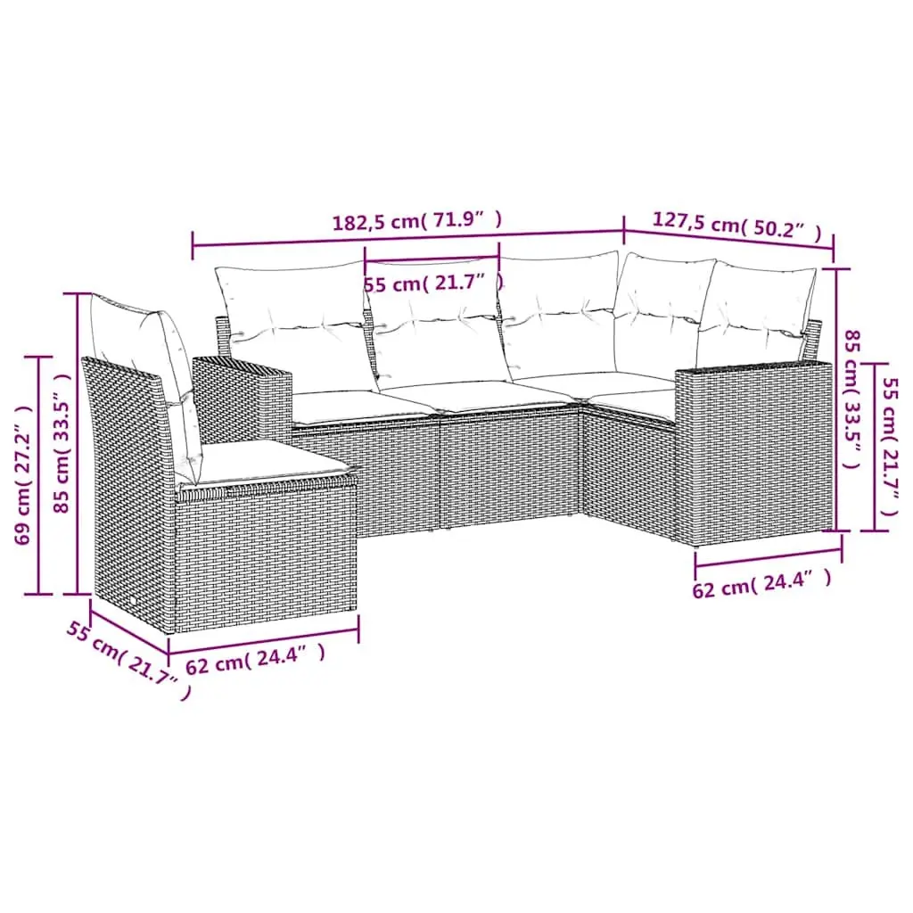 Garden Sofa Set 5 Piece Outdoor Furniture Patio Sectional with Cushions Black