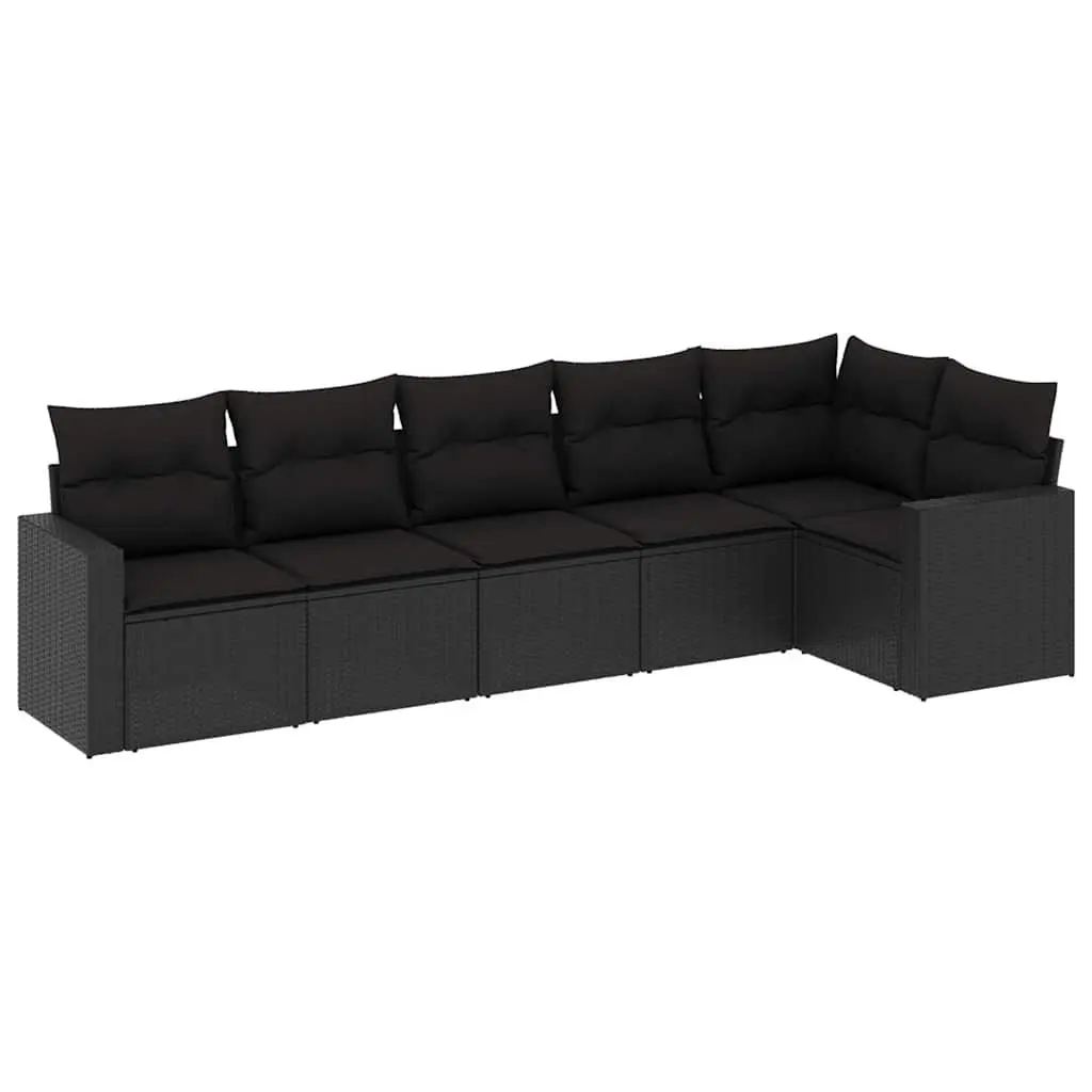 6 Piece Garden Sofa Set Outdoor Patio Furniture Black Poly Rattan with Cushions