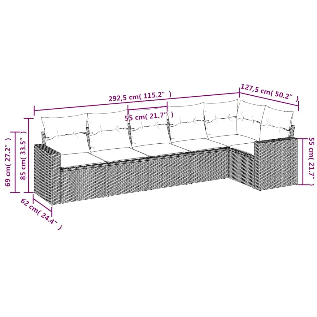 6 Piece Garden Sofa Set Outdoor Patio Furniture Black Poly Rattan with Cushions