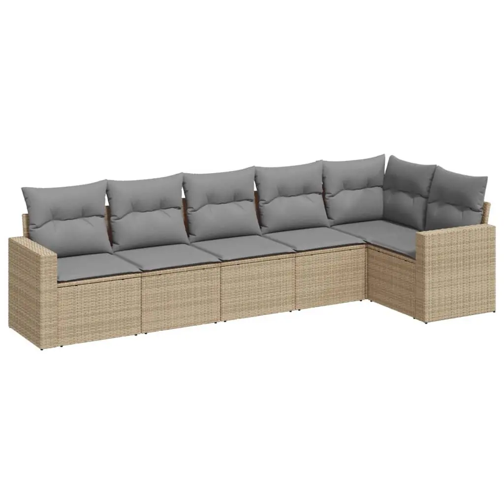 Outdoor Modular Sofa Set 6 Piece Cushioned Beige Patio Furniture