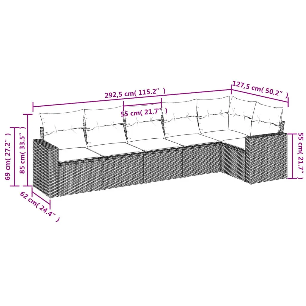 Outdoor Modular Sofa Set 6 Piece Cushioned Beige Patio Furniture