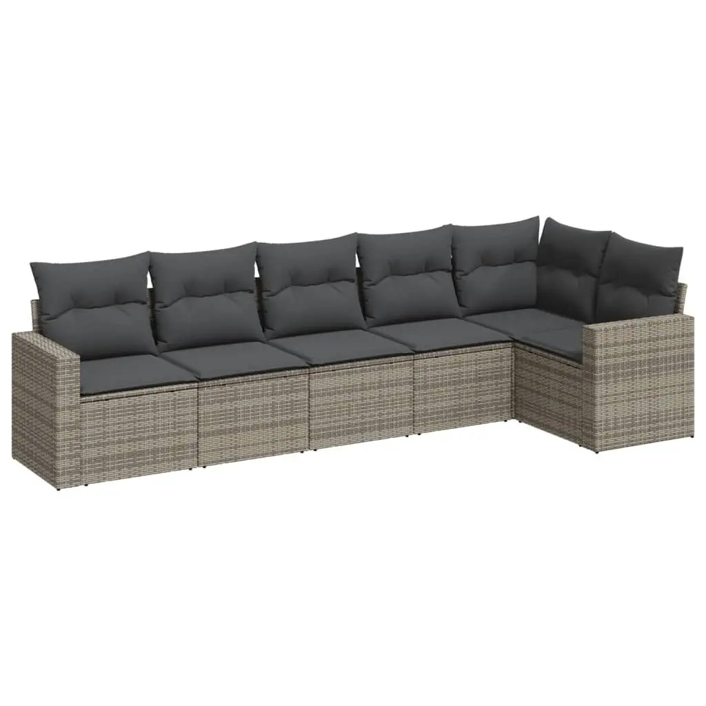 Garden Sofa Set Grey Poly Rattan 6 Piece Outdoor Furniture Patio Lounge