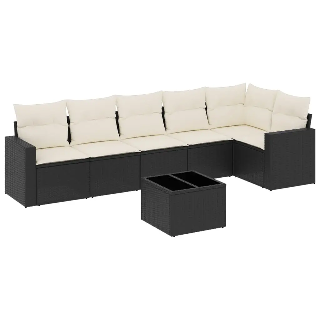 Garden Sofa Set 7 Piece Black Poly Rattan Outdoor Furniture with Cushions Table