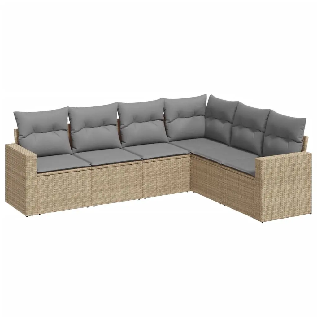 Outdoor Patio Furniture Modular Sofa Set 6 Piece Beige Poly Rattan with Cushions