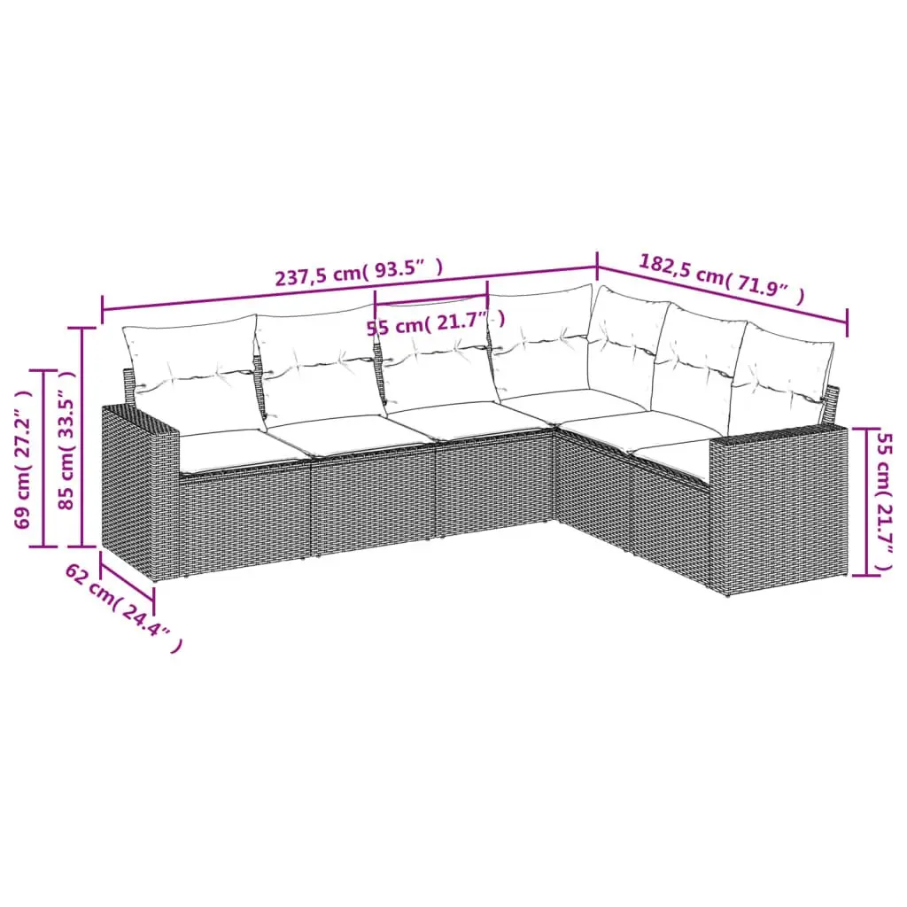 Outdoor Patio Furniture Modular Sofa Set 6 Piece Beige Poly Rattan with Cushions