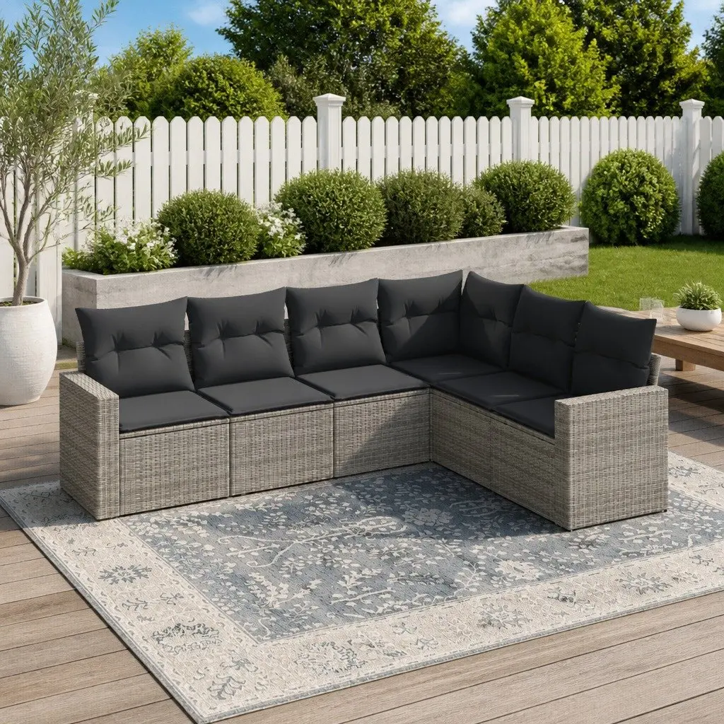 Garden Sofa Set Grey Poly Rattan 6 Piece Outdoor Furniture